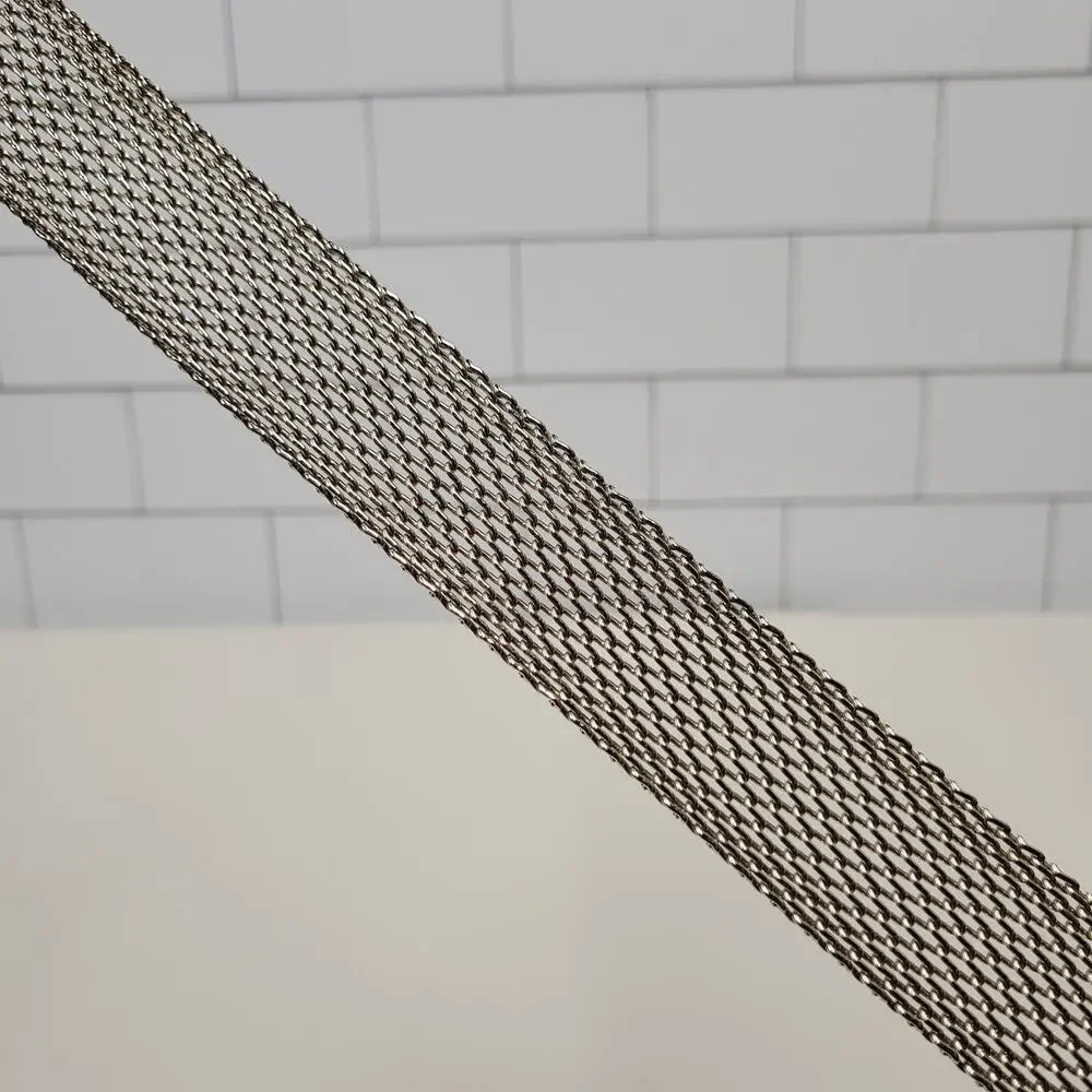 Vintage Large Metal Mesh Double Prong Silver Waist Belt Adjustable 40